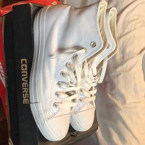 All white leather converse(high tops)
